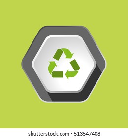Recycling sign vector hexagon flat icon on the green background.