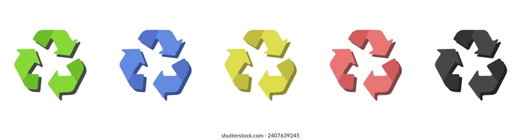 Recycling sign vector set. Circle arrows icon. Arrows rotate clockwise in flat style. Environmental safety icon. Ecology sign. Waste processing vector. Vector illustration.