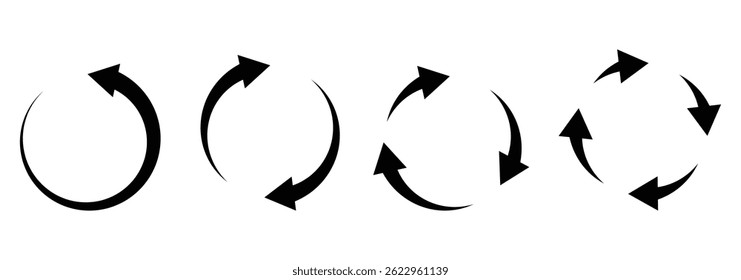  recycling signs. circle arrows set. refresh, reload, rotation. Green recycle vector icon symbol. Repeat and reload icons set . Circle arrow.