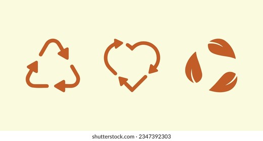 Recycling signs vector. Arrows, heart and leaf recycle symbols. vector illustration.