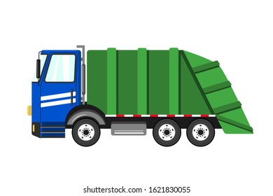 Recycling and sorting Garbage truck isolated on white background. Waste management and sorting. Zero waste life style. Nature care ecological concept. Vector illustration.