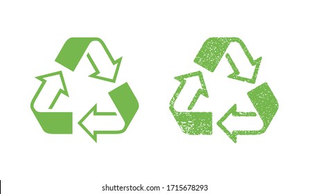 Recycling stamp 2 in 1 - flat and grungy textured - emblem for eco-friendly reusable products marking