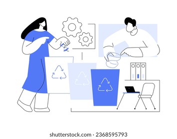 Recycling station isolated cartoon vector illustrations. Diverse colleagues throw trash into special bins, smart sustainable office, modern workplace, renewable station vector cartoon.