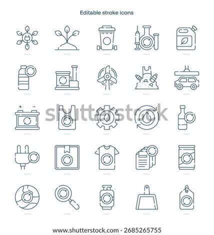 Recycling stroke icon. Recycling line icon set. editable stroke icon pack