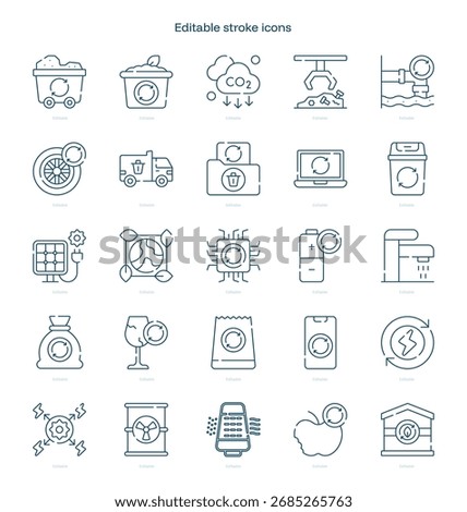 Recycling stroke icon. Recycling line icon set. editable stroke icon pack