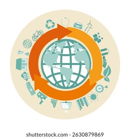 Recycling and Sustainability Concept with Globe and Eco Friendly. A globe and eco friendly symbolizing recycling, energy efficiency, and sustainability, emphasizing environmental conservation