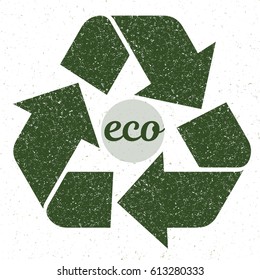 Recycling symbol arrows vector green grunge hand drawing texture in eco preservation concept illustration.