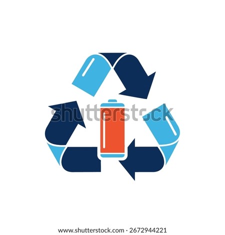 Recycling symbol with a battery inside, representing battery recycling.