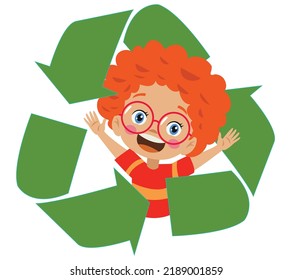 recycling symbol and cute children