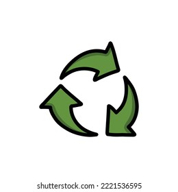 Icono de doodle de símbolo de reciclaje, ilustración vectorial