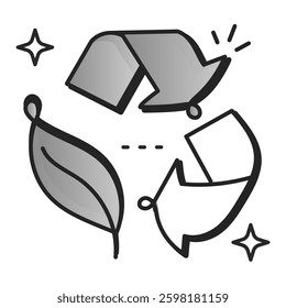 Recycling symbol with eco-friendly elements representing waste management, circular economy, and sustainable environmental practices. Editable Stroke.