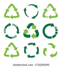 Recycling symbol of ecologically pure funds, set of green arrows