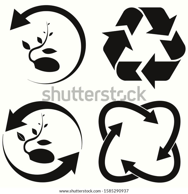 recycling symbol of ecologically pure funds,\
green vector collection, set of\
arrows\
