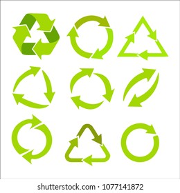 recycling symbol for environmentally friendly products, set of arrows, green vector clipart collection - Shutterstock ID 1077141872
