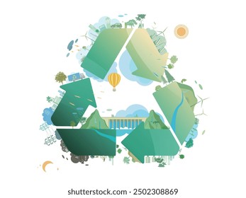 Símbolo de reciclaje con el medio ambiente verde muestra el significado de proteger el medio ambiente Ilustración vectorial gráfica EPS 10