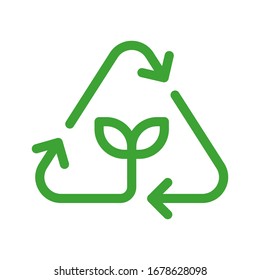 Recycling symbol, growing plant with arrows. Green concept. Simple icon, vector file.