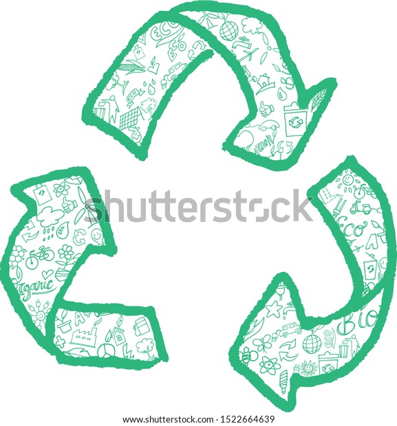 recycling symbol\
with hand drawn symbol\
element
