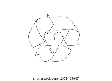 Recycling symbol with a heart inside. Global Recycling Day. One line drawing for different uses. Vector illustration.