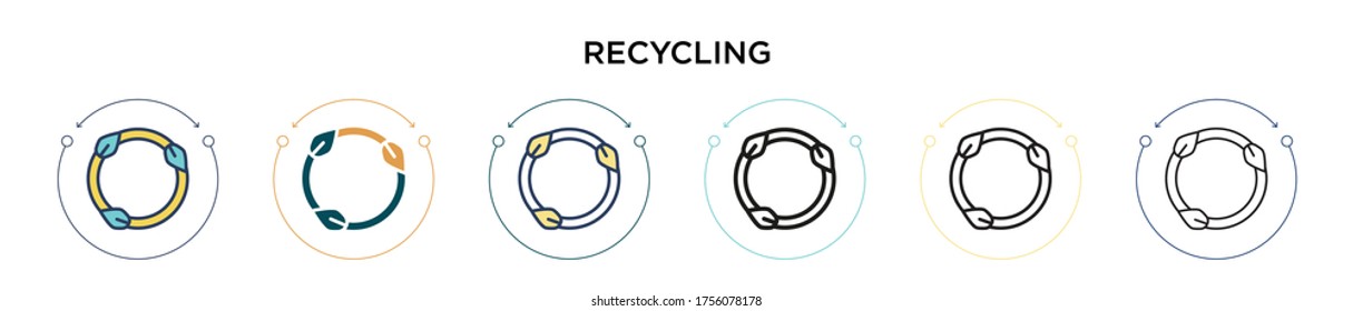 Recycling symbol icon in filled, thin line, outline and stroke style. Vector illustration of two colored and black recycling symbol vector icons designs can be used for mobile, ui, web