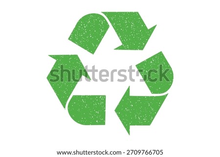 recycling symbol icon grunge texture representing sustainability, Eco-Friendly, practices, waste reduction, environmental conservation, green circular arrow design vector illustration.