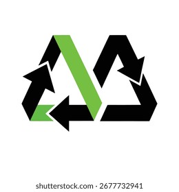 Vector de icono de símbolo de reciclaje | Diseño de triángulo de flecha verde y negra
