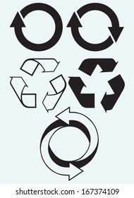 Recycling symbol isolated on blue background