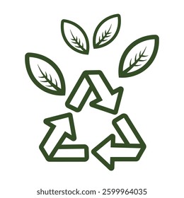  Recycling Symbol and Leaves. Vector Icon Representing Sustainable Cosmetics Skin Care