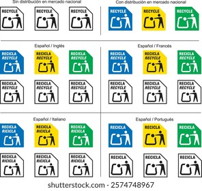 Recycling Symbol Multi Languages Spain - Símbolo de reciclaje - Idiomas - Icon Symbol