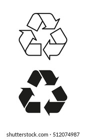 Recycling symbol on packaging, black and outline. Vector