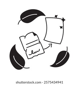 Recycling symbol with paper, promoting recycling efforts