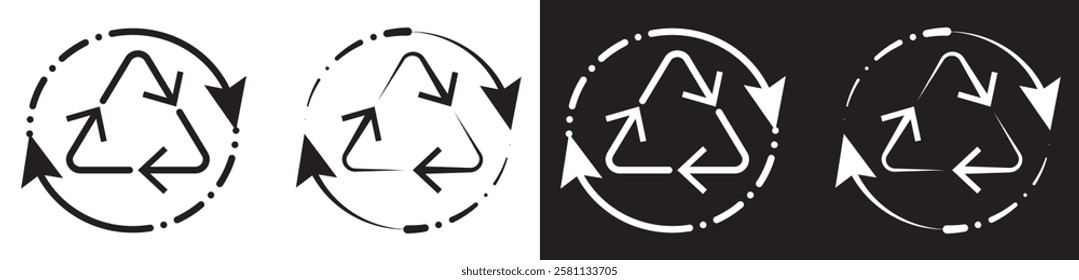 Recycling symbol with refresh arrows set, Vector icon collection.