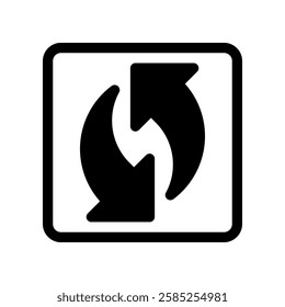 Recycling Symbol With Rotating Arrows in Square Frame Outline