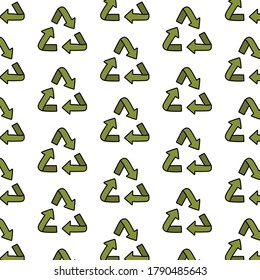 símbolo de reciclado patrón de doodle sin fisuras, ilustración vectorial