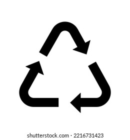 recycling symbol, thin arrows, triangular shape, simple black filled vector element, eco sign, reuse, recycle