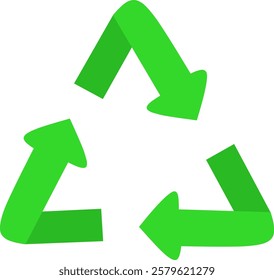 Recycling symbol with three green arrows.