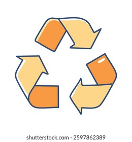 Recycling symbol with three orange and yellow arrows forming a circular pattern