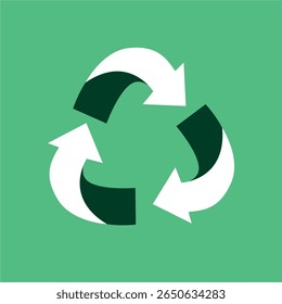 Recycling symbol with white and green arrows on green background promoting eco awareness and sustainability