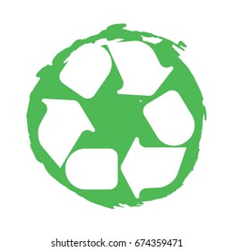Recycling symbol white on green. Vector illustration.