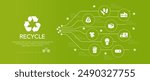 Recycling symbols. Ecological and zero wasteconcept. ecological to recycle and reuse, reuse, reduce, recycle. icon on green background and green energy banner