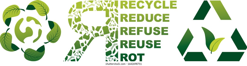 recycling symbols. environmental symbols in the circle and triangle from a plants