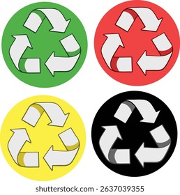 Recycling Symbols in Green Red Yellow and Black Circles