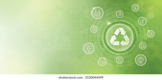 Recycling symbols with icons. ecological and zero wasteconcept. ecological to recycle and reuse, reuse, reduce, recycle. eco-friendly, forest, wind power, green symbol. vector design.