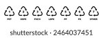 Recycling symbols for plastic products. Recycling codes. Package sign collection. Vector illustration.