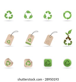 Recycling symbols, tags and stickers