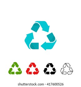 Recycling symbols vector set isolated on white background, color recycle signs, colorful recycling icons flat black and white, outline linear recycling logo design