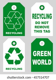 Recycling tags set front and back sides. Organic eco natural cardboard label set. Green World Do not remove this tag. Vector illustration