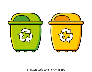 Recycling trash bin or dumpster in different colors vector isolated. Waste segregation.