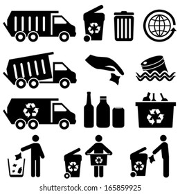 Recycling and trash icons for clean environment