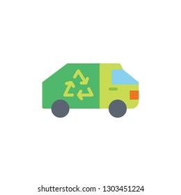 Recycling truck flat icon, vector sign, colorful pictogram isolated on white. Eco garbage truck symbol, logo illustration. Flat style design