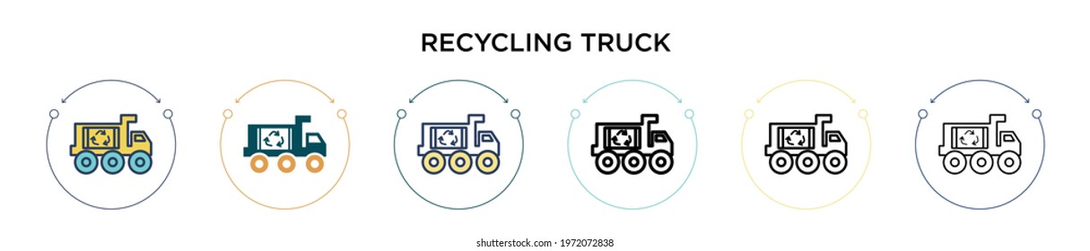 Recycling truck icon in filled, thin line, outline and stroke style. Vector illustration of two colored and black recycling truck vector icons designs can be used for mobile, ui, web